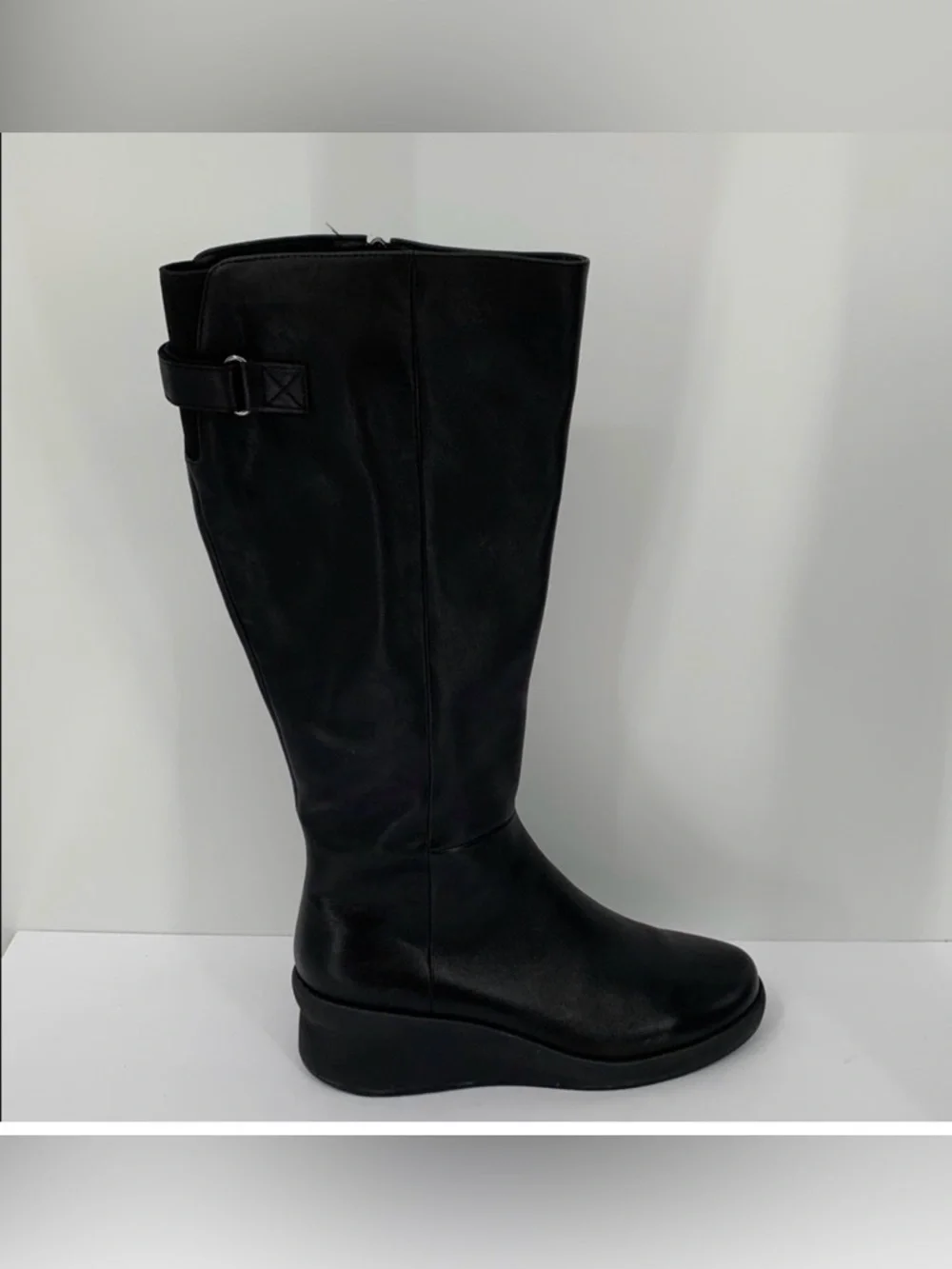 ABEO Passage tall knee high boots black leather wedge comfort zipper EUC 11